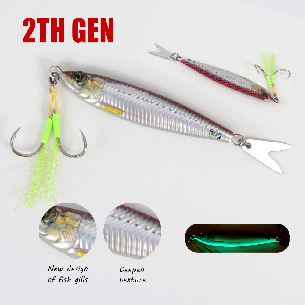 TOLU 2024 NEW 3D Printed Fast Sinking Metal Jig Lure 20g-130g With Spool Saltwater Shore Casting Fishing Lure Vertical Metal Jig