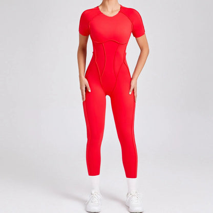 New Women's One-piece chest pad Yoga Jumpsuit leggings Short sleeve Backless Slim Fit Sports Outfit High elasticity soft comfort