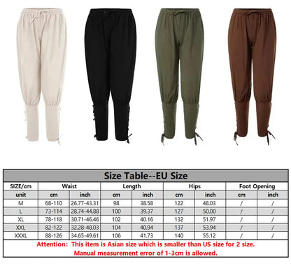 2Pcs Men's Medieval Knight Costume Set Renaissance Cosplay Pirate Shirts Ankle Banded Pants For Halloween Cotton Linen Fabric