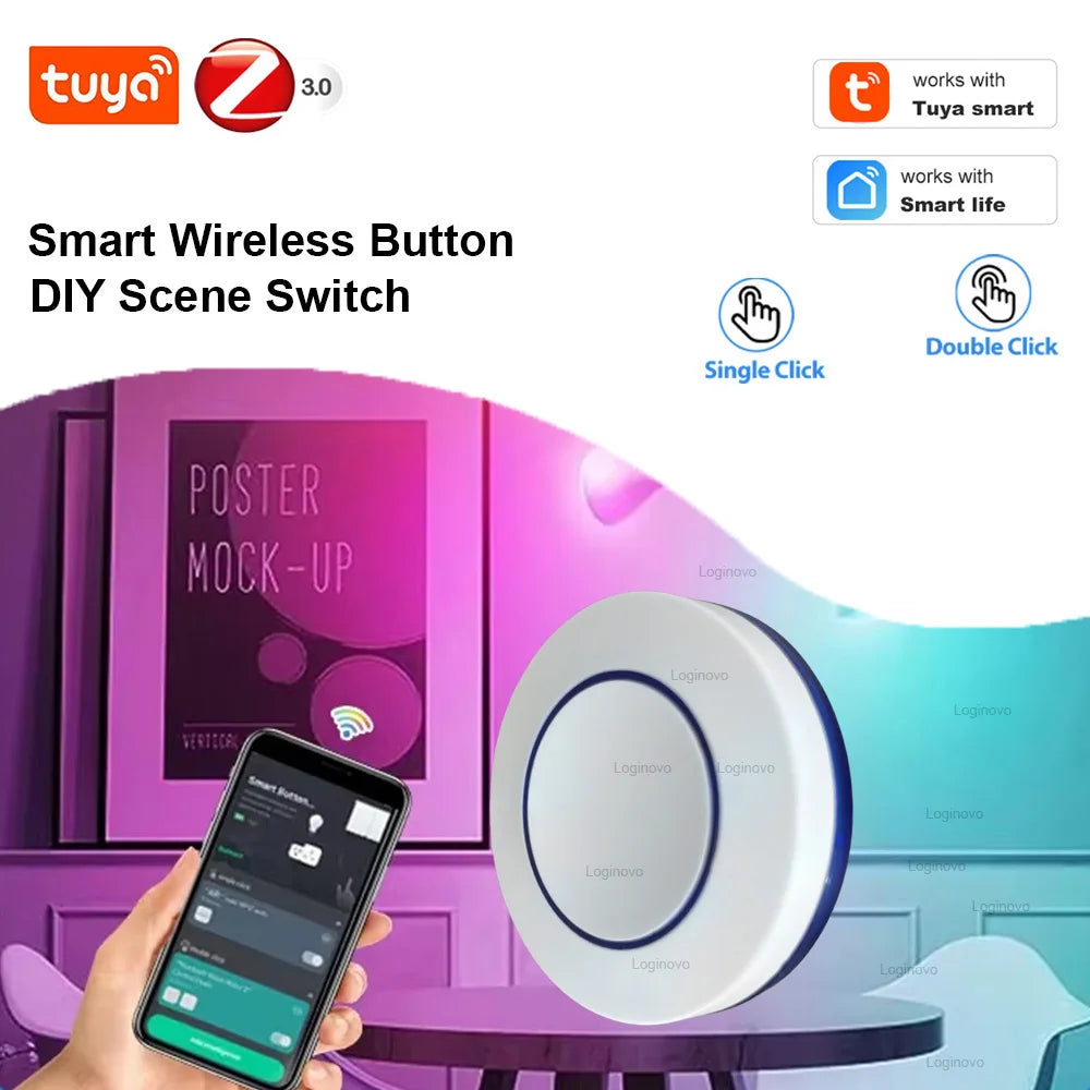 Tuya Smart Zigbee Scene Button Switch Smart Life Wireless Push Switch Remote on Off Key Controller Automation Scenario Switch
