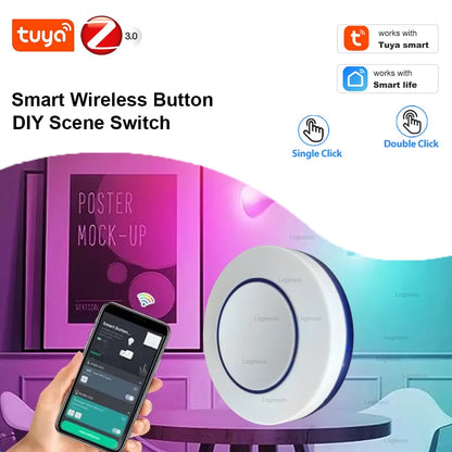 Tuya Smart Zigbee Scene Button Switch Smart Life Wireless Push Switch Remote on Off Key Controller Automation Scenario Switch
