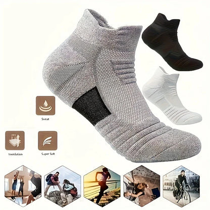 6/3/1 Pairs New Men Sports Running Fitness Flight Short Tube Socks Women's Towel Bottom Basketball Socks Solid Color Black Socks