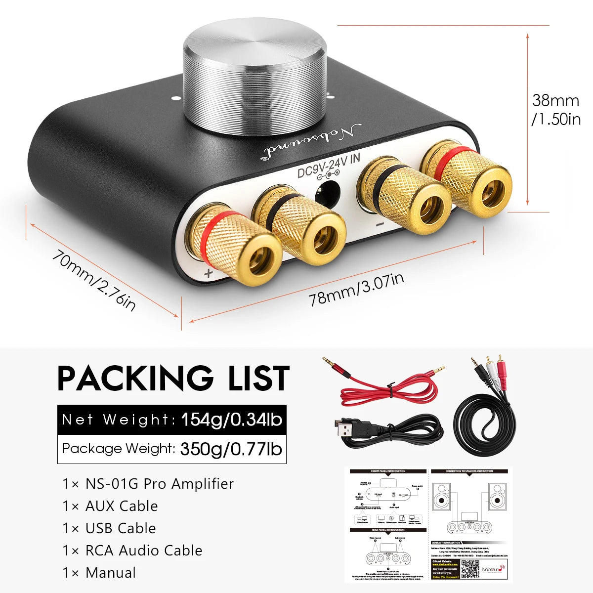 Nobsound Mini Bluetooth 5.0 TPA3116 Digital Amplifier Hifi Stereo Audio Receiver Power Amp 50W+50W Car Sound Amplifiers