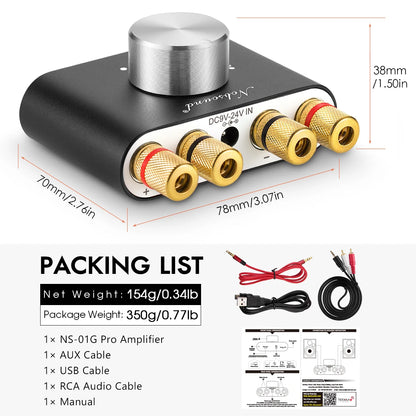 Nobsound Mini Bluetooth 5.0 TPA3116 Digital Amplifier Hifi Stereo Audio Receiver Power Amp 50W+50W Car Sound Amplifiers