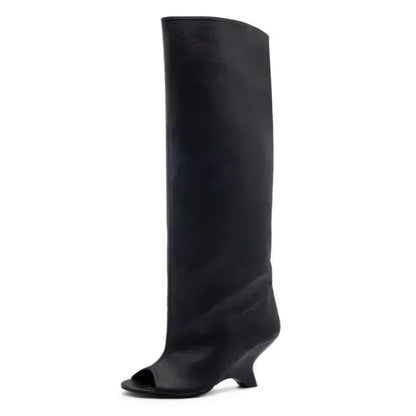 Four Seasons Spring/Summer New Women's Thick High Heels Knee Boots Fashion Show Fish Mouth High Heels Boots Women's Tall Boots
