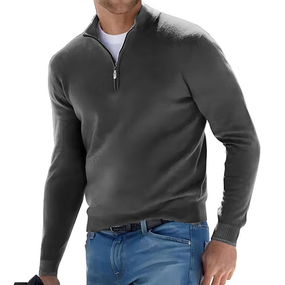 New Men's Long Sleeve Pullover Solid Color Half Zipper Sweaters V-neck Knitted Sweater Men Oversized Breathable Streetwear