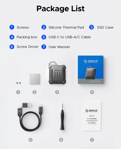 ORICO Portable M.2 2230 NVMe SSD Case 10Gbps External Hard Disk Enclosure USB C 3.2 Gen 2 M2 Housing Storage Box for PC Laptop