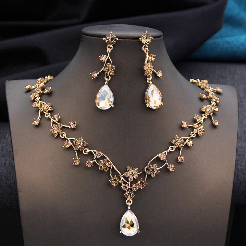 Rhinestone Water Drop Bridal Jewelry Sets for Women Choker Necklace Earring Set Wedding Bride Jewelry Sets