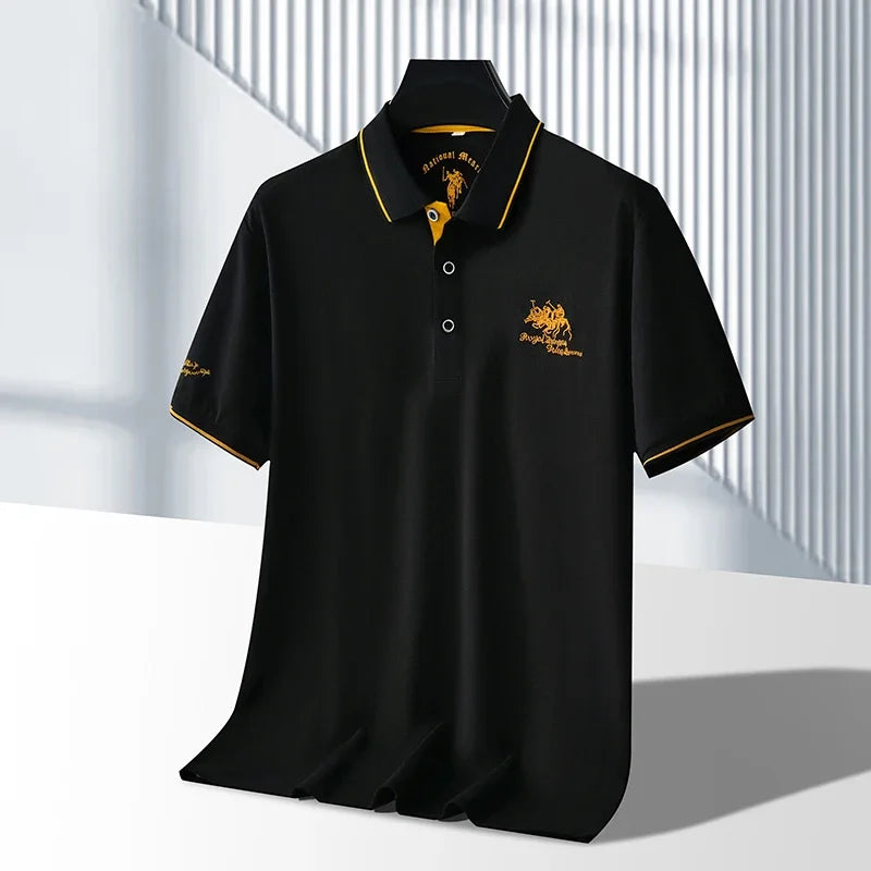 Men's Business Casual Short Sleeved Embroidered Solid Color Polo Shirt Fashionable Breathable Comfortable Summer Versatile Top