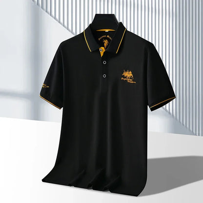 Men's Business Casual Short Sleeved Embroidered Solid Color Polo Shirt Fashionable Breathable Comfortable Summer Versatile Top