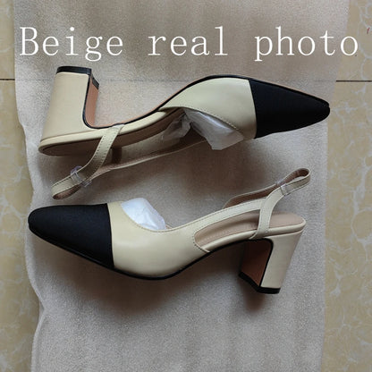 Big Size 45 Women Slingbacks Shoes High Heels Thick High Heel Leather Mixed Colors Pumps Ladies