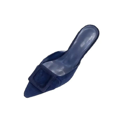 2025 Womens Summer sandals Lady mules basic style shoes natual suede french style buckle slippers Women pump pointed toe size 42