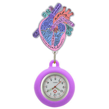 Heart Shape Icons Retractable Nurse Doctor Shiny Badge Reel Clip Pocket Watches Hospital Medical Working Office Hang Clock
