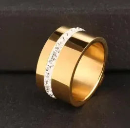 Shiny Crystal High End Non Tarnish Fashion Geometric Open Gold Plated Stainless Steel Rings for Women Wedding Ring Jewelry Gifts