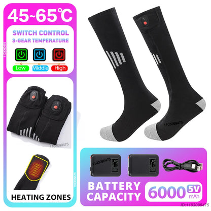 New Heated Socks Rechargeable 6000mah Electric Heated Skiing Socks Snowboarding Outdoor Sports Foot Warmer Winter Thermal Socks