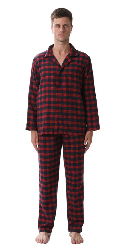 Mens Flannel Pajama Sets Cotton Plaid Pajamas for Men Pjs Set Soft Lounge Sleepwear Pj Pants with Pockets Flannel Shirts