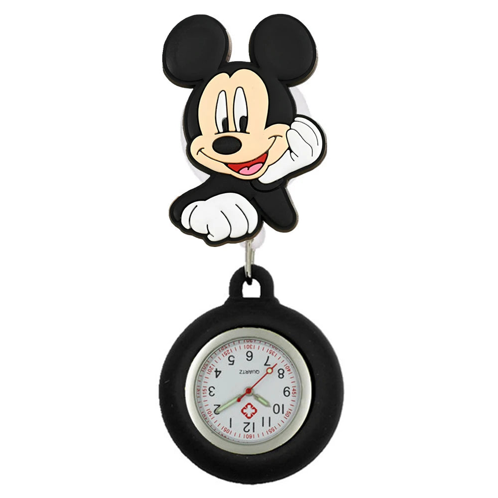 MINISO Cartoon Women Mens Nurse Doctor Students Mouse Bear Duck Lovely Retractable Badge Reel Clip Pocket Watches Clock Gifts