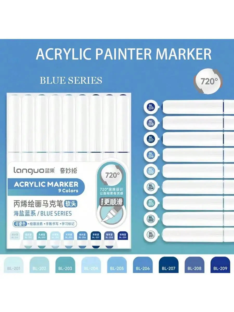 Languo 9pcs/box Soft Brush Acrylic Marker Pen Set£¬DIY Hand Drawn,Paint Art Markers pens,Student Graffiti Acrylic Paint Pens,M720