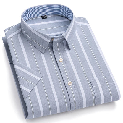 100% Pure Cotton Oxford Shirt For Men¡¯s Short Sleeve Solid Stripe Leisure Embroidered Horse Social Business Formal Dress Shirts