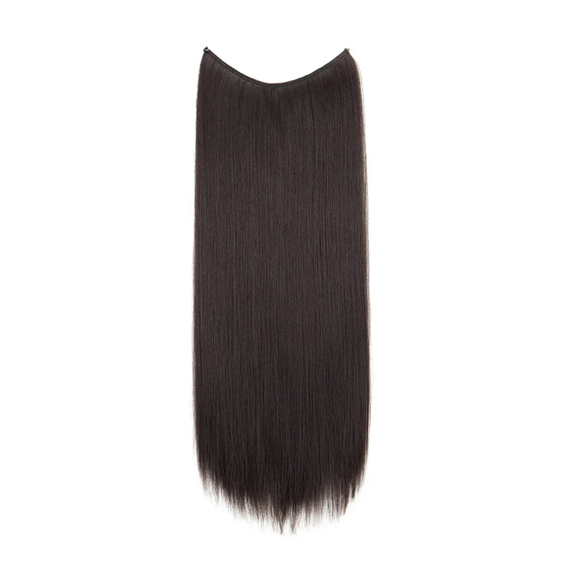 24Inch Synthetic Invisible Hair Extension Fish Line Fake Hairpiece Black Brown Hair Accessorie for Women