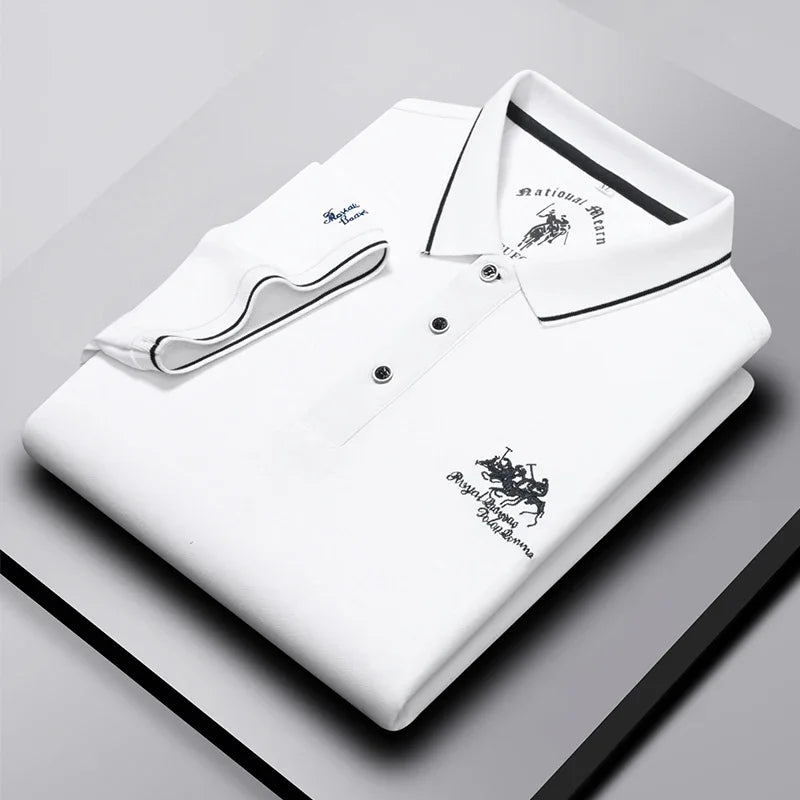 Men's Business Casual Short Sleeved Embroidered Solid Color Polo Shirt Fashionable Breathable Comfortable Summer Versatile Top