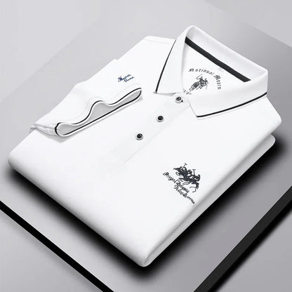 Men's Business Casual Short Sleeved Embroidered Solid Color Polo Shirt Fashionable Breathable Comfortable Summer Versatile Top