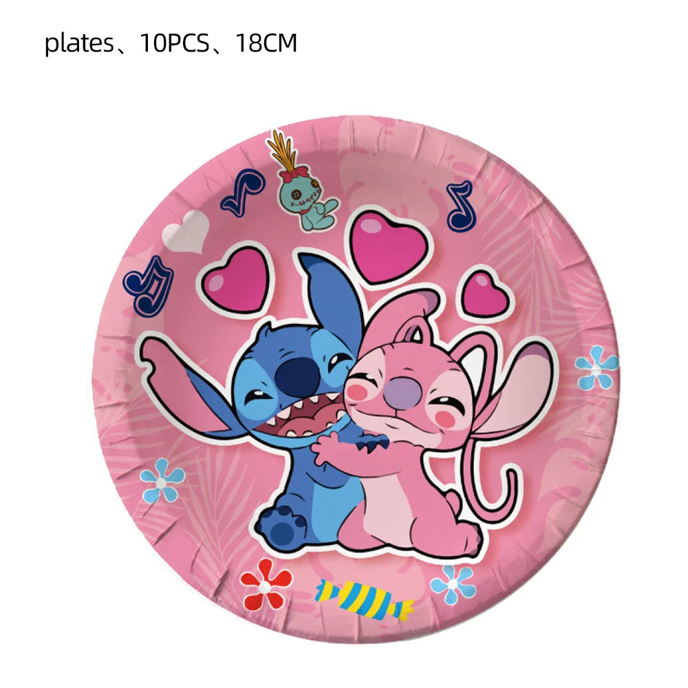 Lilo and Stitch Birthday Party Decoration Girl Boy Disposable Tableware Tablecloth Candy Bag Plate Paper Cup Supplies Kit