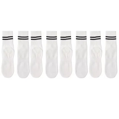 4 Pairs of Mid Tube Double Bar Striped Yoga Socks Anti Slip Dance Sports Breathable Socks Fitness Pilates Cotton Socks