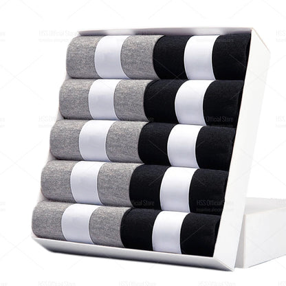 HSS 5/10 Pairs Men's Cotton Blend Socks Black Business Men Socks Soft Breathable Summer Winter for Male Socks Plus Size (6.5-14)