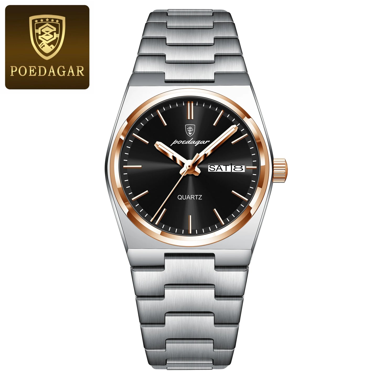 POEDAGAR Elegant Watches For Women Waterproof Luminous Date Week Ladies Watch Quartz Stainless Steel Woman's Fashion Wristwatch