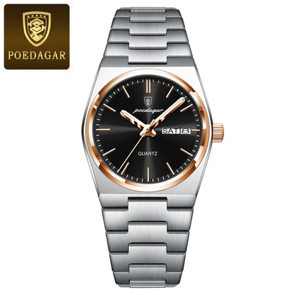 POEDAGAR Elegant Watches For Women Waterproof Luminous Date Week Ladies Watch Quartz Stainless Steel Woman's Fashion Wristwatch