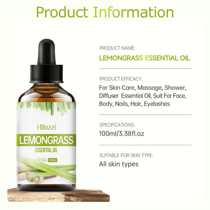 Lemongrass essential oil for hair and skin care, massage, diffuser humidifier, moisturizing massage oil for all skin types