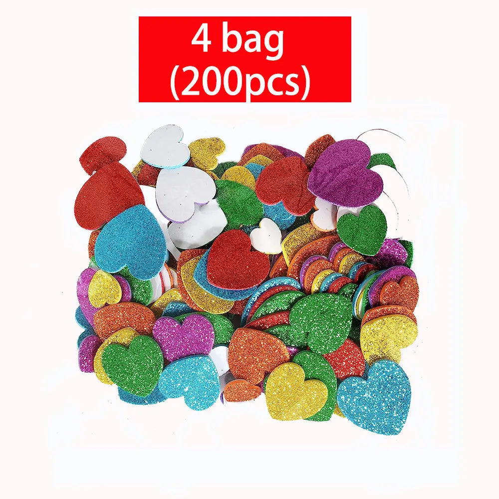 50/200pcs Color Flash foam Star Heart shaped Sticker Self Sticker Children's Reward Sticker Classic Toy Children's Gift