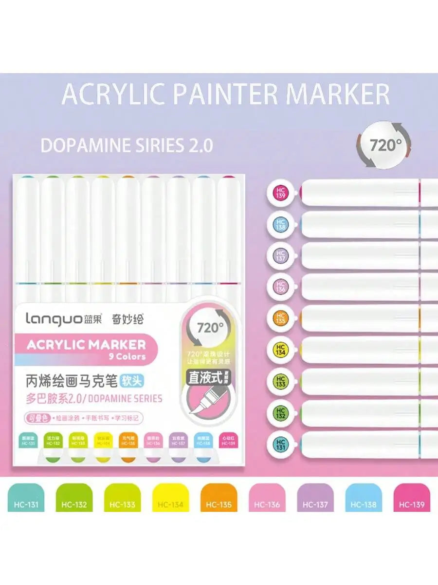 Languo 9pcs/box Soft Brush Acrylic Marker Pen Set£¬DIY Hand Drawn,Paint Art Markers pens,Student Graffiti Acrylic Paint Pens,M720