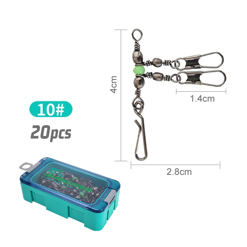 New 8# 10# Squid Jig Lure Swivels Fishing Bearing Rolling Swivel Solid Ring Fishing Connector With Interlock Snap Accessories