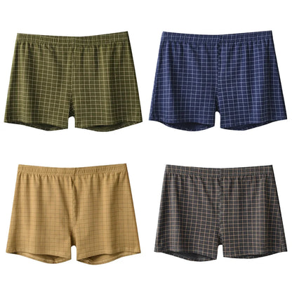 4Pcs Mens Underwear Boxers Shorts Casual Cotton Sleep Underpants Homewear Men Panties Striped Plaid Loose Comfortable Underwear
