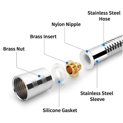 1pcs 2M Stainless Steel Hose Extension Tube Bathroom Shower Tube Extension Tube Water Pipe Draw Tube Bathroom Accessories