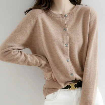 2025 New Worsted Spring And Autumn Women Cardigan Round Neck Knitwear Solid Color Fashion High-grade Knitwear Sweater