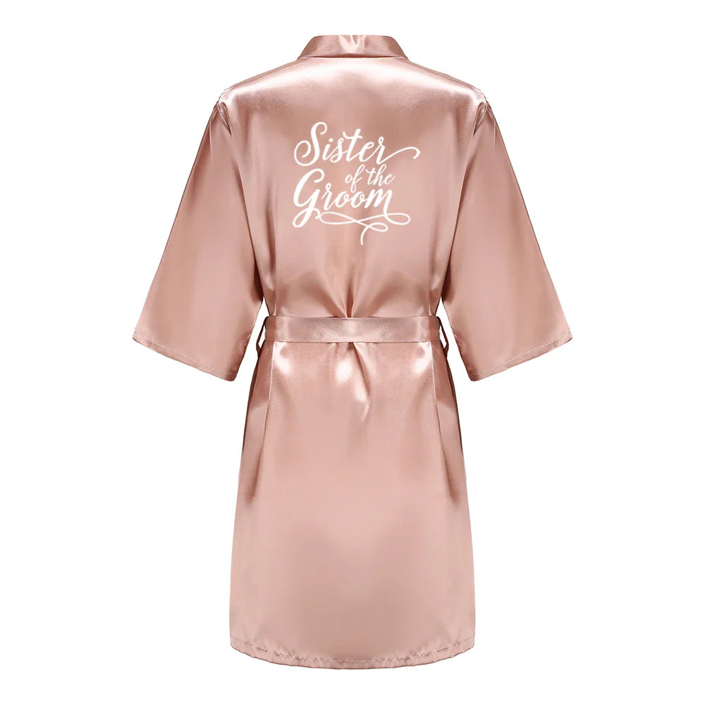 Rose Gold Satin Team Bride Bridesmaid Robe Wedding Bathrobe Gown Women Dressing Sleepwear Mother Maid of Honor Kimono