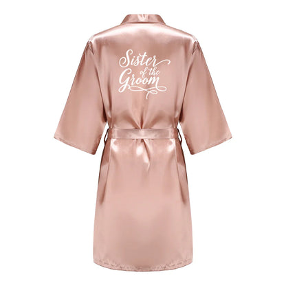 Rose Gold Satin Team Bride Bridesmaid Robe Wedding Bathrobe Gown Women Dressing Sleepwear Mother Maid of Honor Kimono