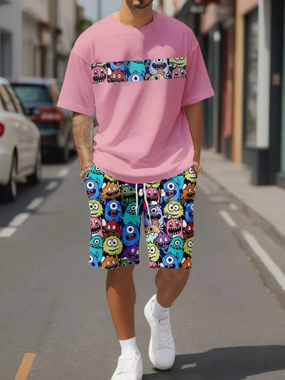 Summer Simple Letter Print Men's Crew Neck Short Sleeve Top And Shorts Harajuku Street Fashion Men's Suit Everyday Casual Comfor