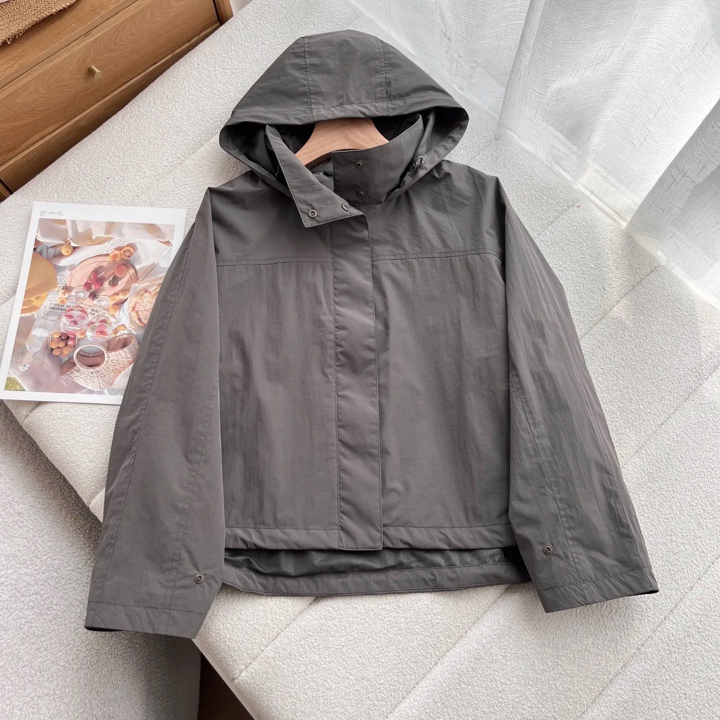 Windproof Stand Collar Jacket Women's Outdoor Casual Hooded Thin Coat Jacket
