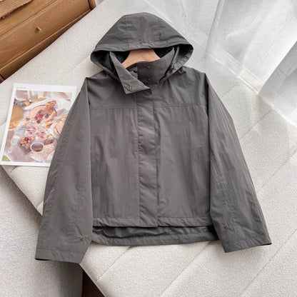 Windproof Stand Collar Jacket Women's Outdoor Casual Hooded Thin Coat Jacket