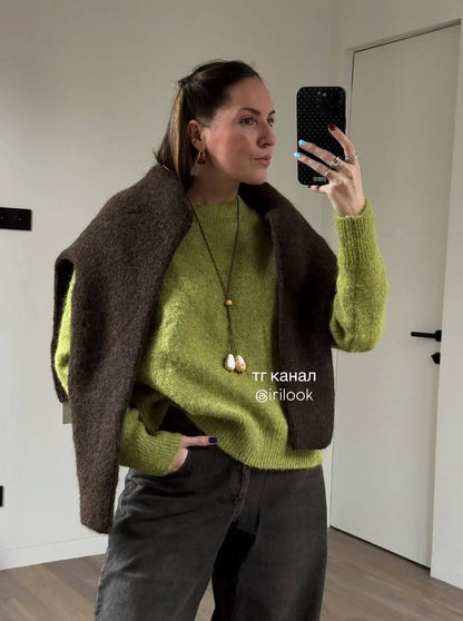 Hirsionsan 2025 New Soft Loose V Or O Neck Knitted Sweaters Women Winter Solid Female Pullovers Warm Basic Knitwear Jumper