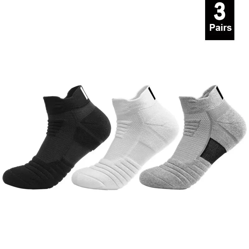6/3/1 Pairs New Men Sports Running Fitness Flight Short Tube Socks Women's Towel Bottom Basketball Socks Solid Color Black Socks
