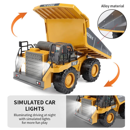 ZWN 2.4G Remote Control Excavator Dump Truck RC Model Car Toy Professional Alloy Plastic Simulation Construction Vehicle for Kid