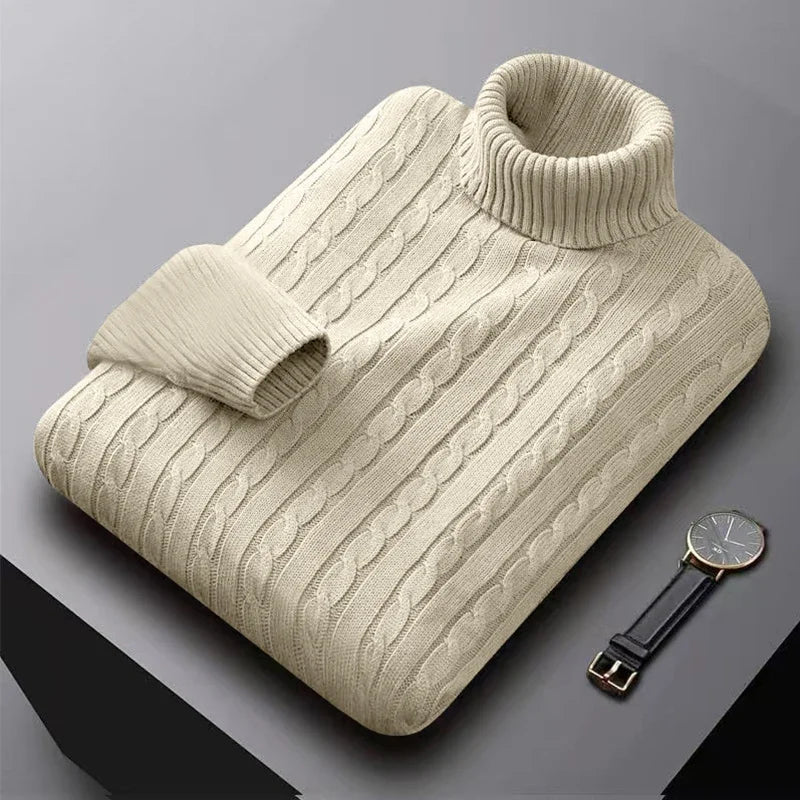 2025 New Men's High Neck Sweater Solid Color Pullover Knitted Warm Casual Turtleneck Sweatwear Woolen Mens Winter Outdoor Tops