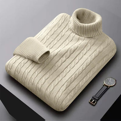 2025 New Men's High Neck Sweater Solid Color Pullover Knitted Warm Casual Turtleneck Sweatwear Woolen Mens Winter Outdoor Tops