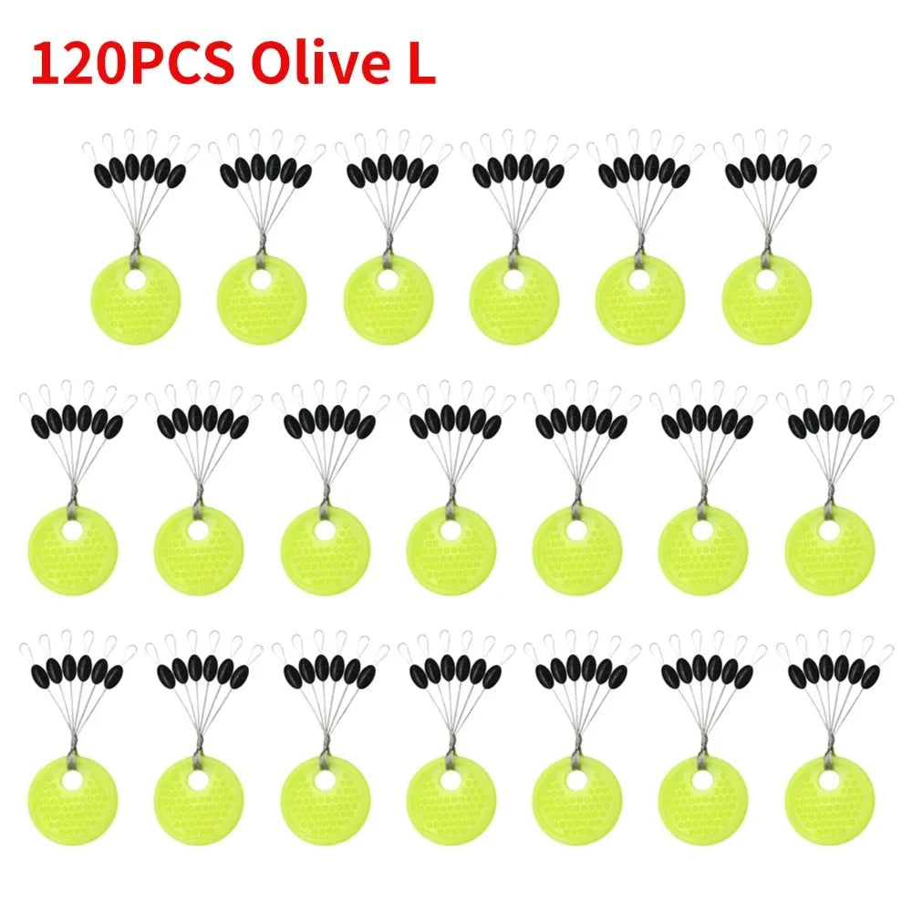 60pcs/Set 10 Group Rubber Space Beans?Stopper Oval/Long Column Shaped Fishing Line Space Beans Vertical Beans Fish Bobber Tools
