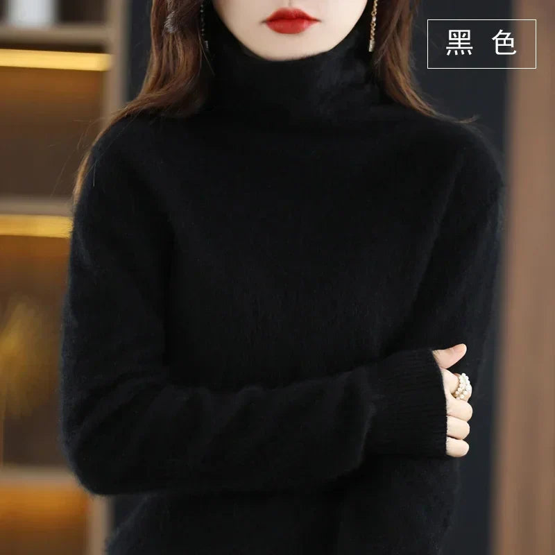 WinvyNee Women Clothing Mink Cashmere Sweater Half High Collar Solid Tops Outerwears 2024 Knitted Oversized Pullover A1248005